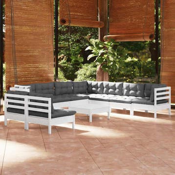 vidaXL 10-delige Loungeset met kussens massief grenenhout, Verzenden