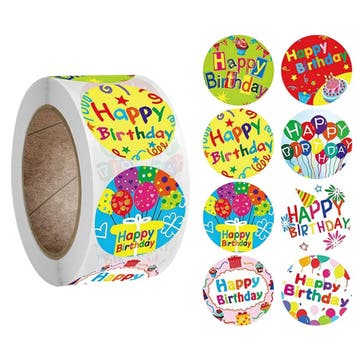 Happy Birthday Verjaardagsstickers Op Rol - 25 mm - 500, Verzenden, Nieuw