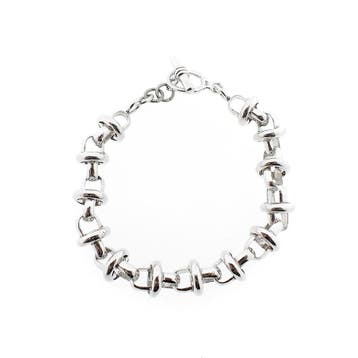 Zilveren fantasieschakel armband (Schakelarmband), Handtassen en Accessoires, Armbanden, Ophalen of Verzenden, Gebruikt, Zilver