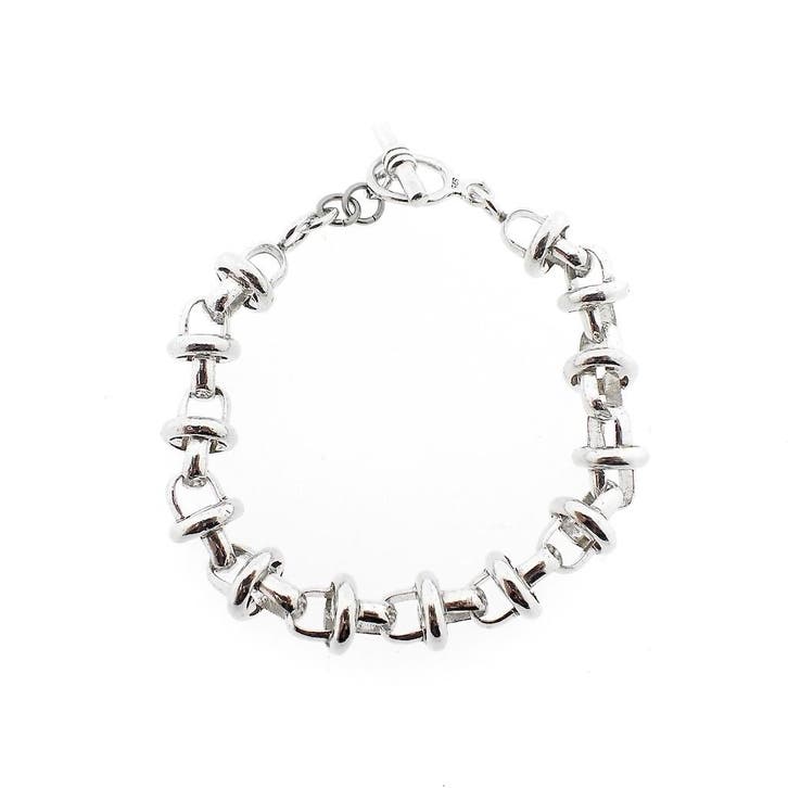 Zilveren fantasieschakel armband (Schakelarmband), Handtassen en Accessoires, Armbanden, Zilver, Gebruikt, Zilver, Ophalen of Verzenden