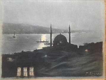 Faustino Zonaro (1913-?) - Veduta del bosforo, Antiek en Kunst, Kunst | Schilderijen | Klassiek