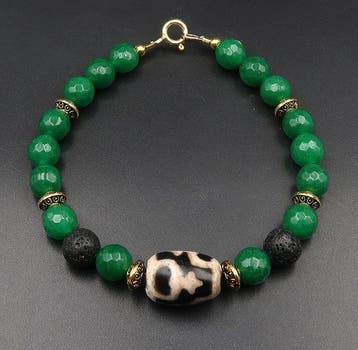 Smaragd, lavasteen - Armband Nectar Dzi - Fortuin en