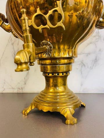 Samovar - Samovar russe antique en laiton au charbon – non