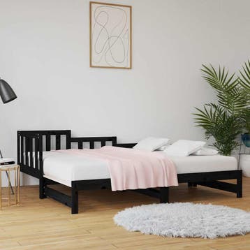 vidaXL Slaapbank uitschuifbaar massief grenenhout zwart, Maison & Meubles, Verzenden