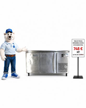 Table de travail réfrigérée en inox à 2 portes – d’occasion, Neuf, dans son emballage