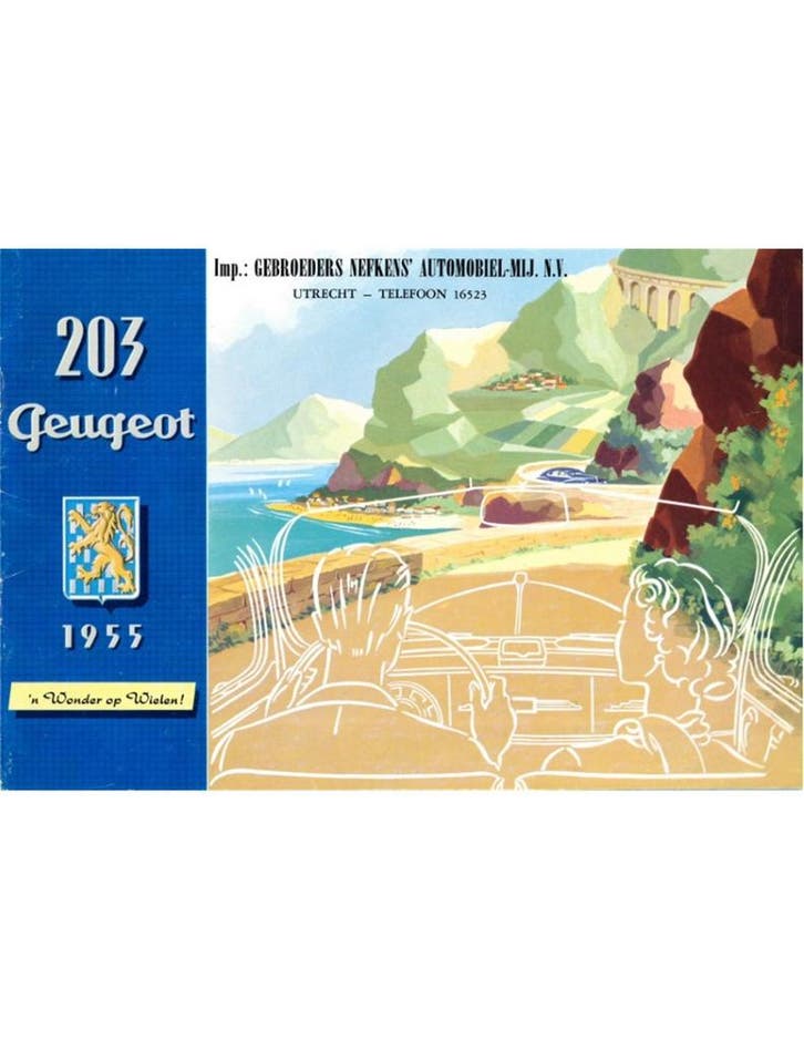 1955 PEUGEOT 203 BROCHURE NEDERLANDS, Livres, Catalogues & Dépliants, Enlèvement ou Envoi