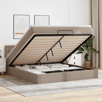 vidaXL Bed poef met matrassen en LEDs 180x200cm kunstleer, Verzenden, Nieuw
