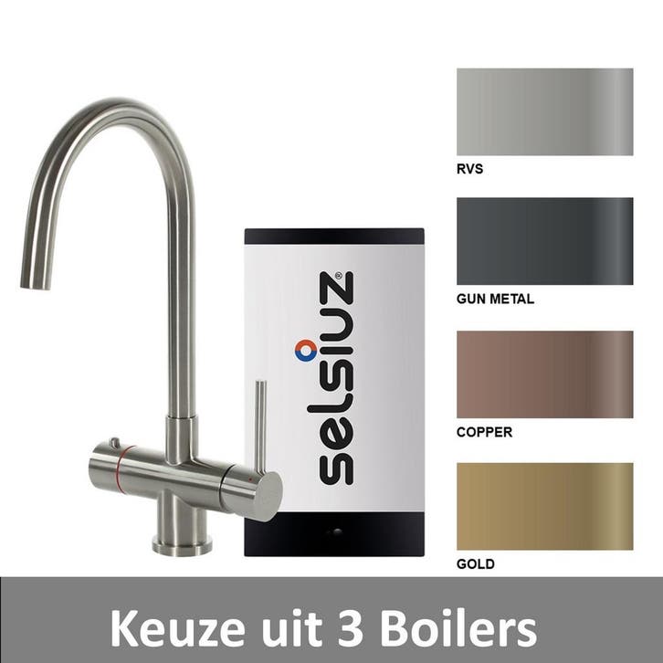 Kokendwaterkraan Selsiuz Steel Rond RVS Inclusief Combi, Doe-het-zelf en Bouw, Sanitair, Kraan, Nieuw, Chroom, Ophalen of Verzenden