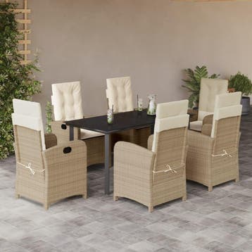 vidaXL 7-delige Tuinset met kussens poly rattan beige, Verzenden, Nieuw, Tuinset