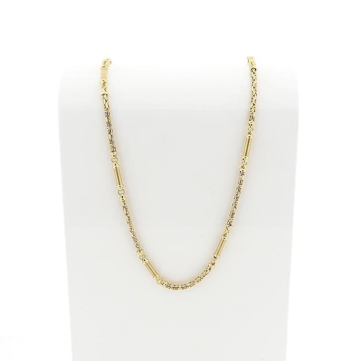 Gouden koningsschakel ketting met staafjes | 56 cm, Handtassen en Accessoires, Kettingen, Goud, Gebruikt, Goud, Ophalen of Verzenden
