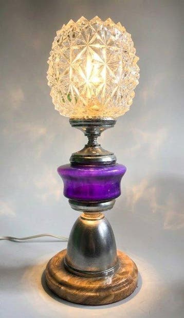 Lampe de table - Cristal, Onyx, Métal - Mi-siècle