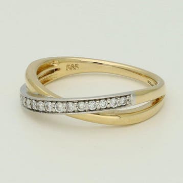 Ring - 14 karaat Geel goud, Witgoud Diamant (Natuurlijk), Handtassen en Accessoires, Ringen, Nieuw
