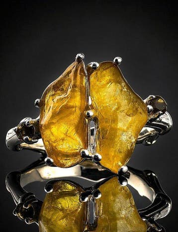 Gele saffier ring - 925 sterlingzilver - organisch ontwerp