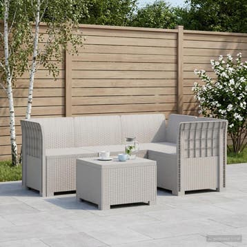 vidaXL 4-Zitter Tuin Sofa Rattan Look PP Wit, Verzenden, Nieuw