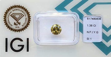 1 pcs Diamant (Natuurlijk gekleurd) - 1.38 ct - Rond - Fancy
