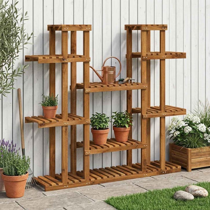 vidaXL Plantenstand Naturel 123 x 25 x 114,5 cm Massief, Jardin & Terrasse, Bacs à fleurs & Jardinières, Envoi