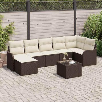 vidaXL Tuinbank Set 8 st Bruin en wit poly rattan, Verzenden, Nieuw