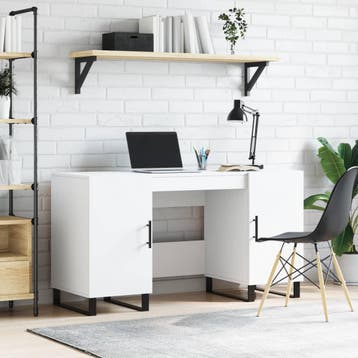 vidaXL Bureau 140x50x75 cm bewerkt hout wit, Verzenden, Nieuw