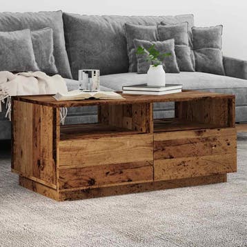 vidaXL Salontafel met LED-verlichting 90x49x40 cm oud, Verzenden