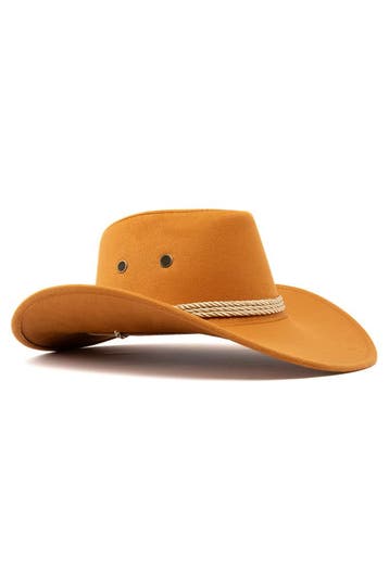 KIMU® Cowboyhoed Caramel Suedelook Lichtgewicht Bruine PU Su, Ophalen of Verzenden, Nieuw