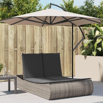 vidaXL Ligbed 2-persoons met kussens poly rattan grijs, Verzenden