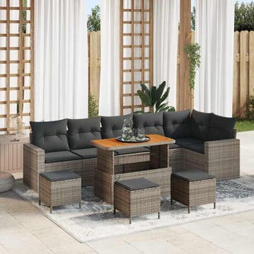 vidaXL Tuinbank Set 10 st Grijs poly rattan, Verzenden