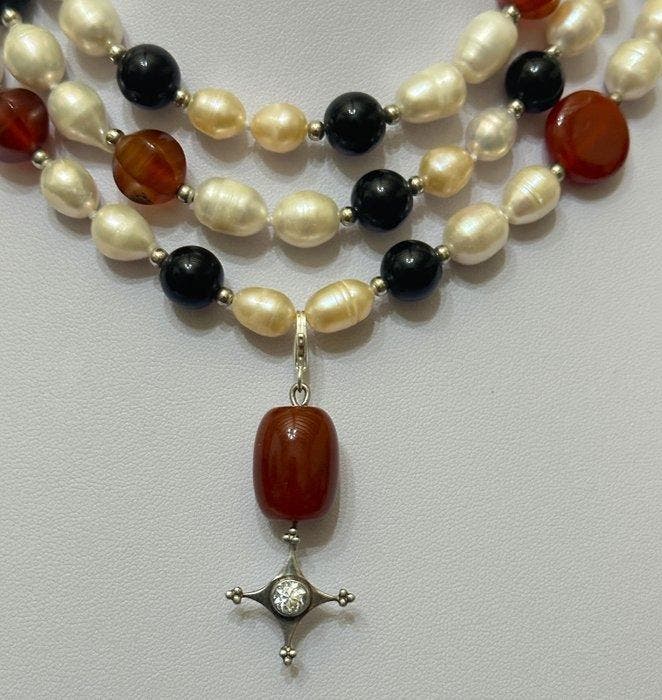 Parel - Natuurlijke parels, zwarte onyx, carneool met, Antiek en Kunst, Antiek | Boeken en Manuscripten