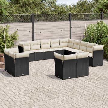 vidaXL 13-delige Loungeset met kussens poly rattan zwart, Verzenden, Loungeset