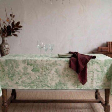 AA156 - Tafelkleed Toile de Jouy Groen 100% Katoen – 140 x