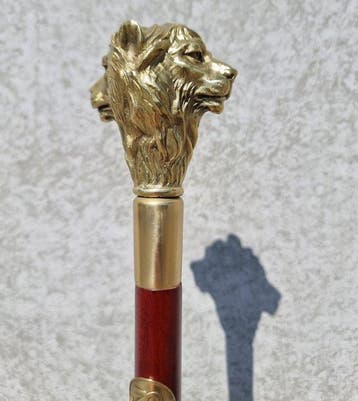 Canne de marche - Bronze, Bois - Leeuwenhoofd, Antiquités & Art