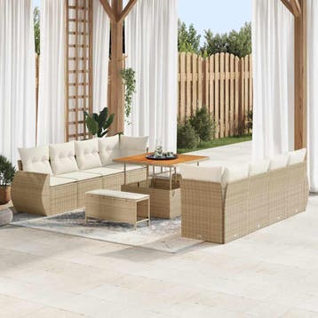 vidaXL Tuinbank Set 11 st Beige poly rattan, Verzenden