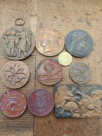 France. Medal Lot de 10 médailles en bronze françaises -, Postzegels en Munten