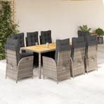 vidaXL 9-delige Tuinset met kussens poly rattan grijs, Verzenden, Nieuw, Tuinset