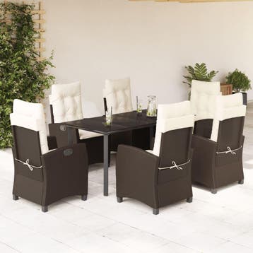 vidaXL 7-delige Tuinset met kussens poly rattan bruin, Verzenden, Nieuw, Tuinset