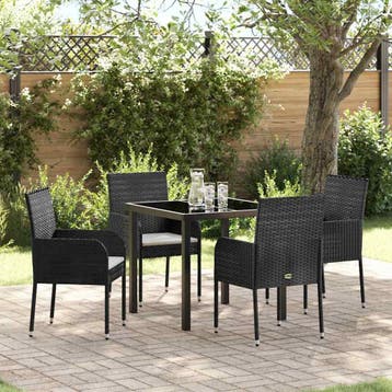 vidaXL Tuin Eettafel Set met kussen 5 pcs Zwart poly rattan, Verzenden