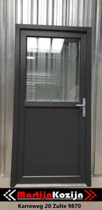 PVC Deur antraciet 98 x 200 vol paneel, 1/2 en 1/3 glas, 80 tot 100 cm, Nieuw, Ophalen of Verzenden, Buitendeur