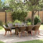 vidaXL Tuin Eettafel Set met kussen 9 pcs Grijs poly rattan, Verzenden, Nieuw