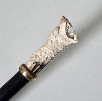 WOLF - Gedetailleerd Handsnijwerk Canne de marche - Ramures