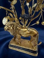 Kaarsenhouder - Hars, Metaal - Gouden kroonluchter Leeuw, Antiek en Kunst