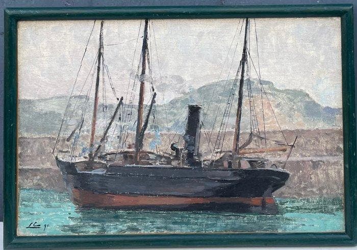 Leon Couturier (1842-1935) - Superbe Bateau de profil au, Antiek en Kunst, Kunst | Schilderijen | Klassiek