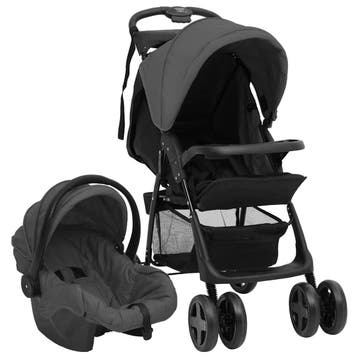 vidaXL Kinderwagen 3-in-1 staal donkergrijs en zwart, Verzenden