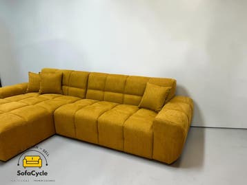 Goossens Opulent hoekzetel geel in stof, hoek L – overstock, Verzenden