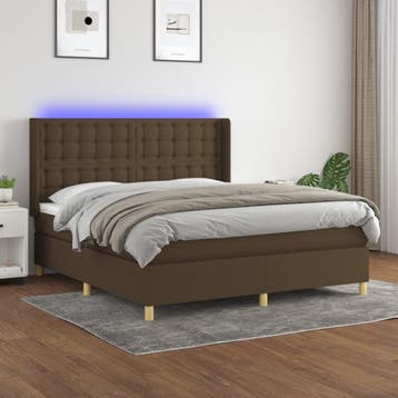vidaXL Boxspring met matras en LED stof donkerbruin 160x200, Verzenden
