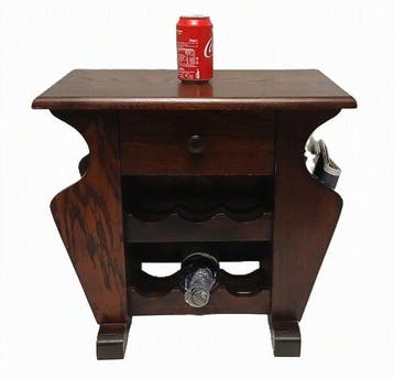 1950s 3-in-1 Solid Tabel met wijnrekken en krantenbakken -