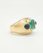 Ring - 18 karaat Geel goud Smaragd - Saffier, Handtassen en Accessoires, Ringen, Nieuw