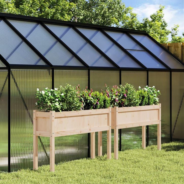 vidaXL Plantenbakken met poten 2 st massief grenenhout, Tuin en Terras, Bloempotten, Nieuw, Verzenden