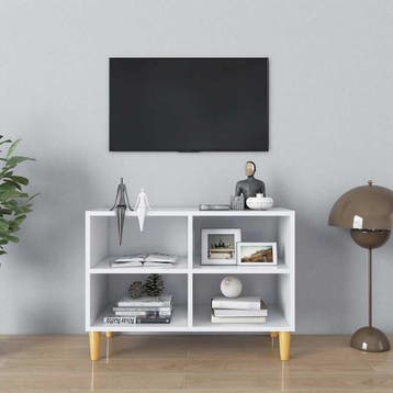 vidaXL Tv-meubel met massief houten poten 69,5x30x50 cm wit, Verzenden
