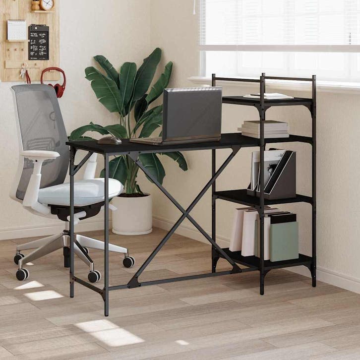 vidaXL Computerbureau met schappen 120x47x109 cm zwart, Huis en Inrichting, Bureaus, Nieuw, Verzenden