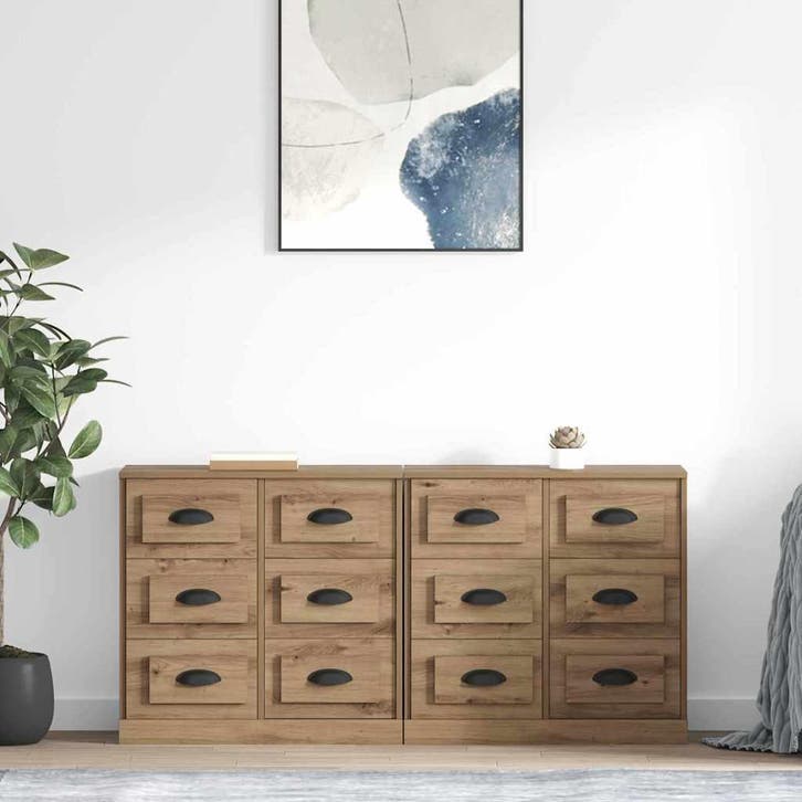 vidaXL Dressoirs 2 pcs Artisan Eiken 70 x 35,5 x 67,5 cm, Huis en Inrichting, Kasten | Dressoirs, Nieuw, Verzenden