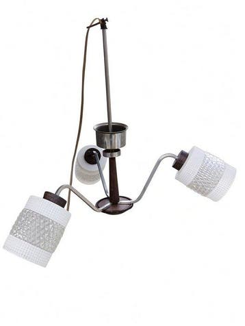 Plafondlamp - Metaal, Hout, Glas - Kroonluster met drie, Antiek en Kunst